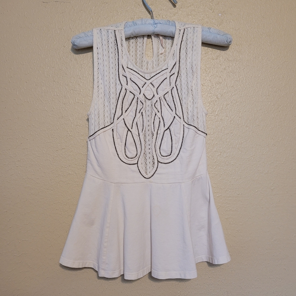 Free People Beaded and Crochet Top, Off- White, size XS